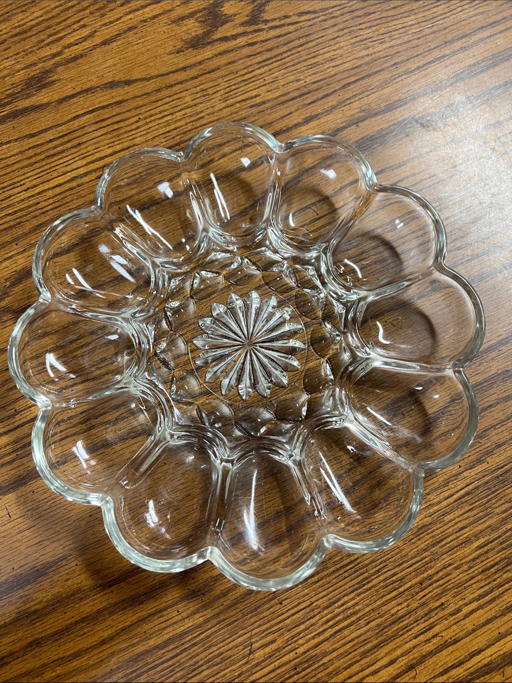 Pressed Glass Egg Platter with Starburst Center